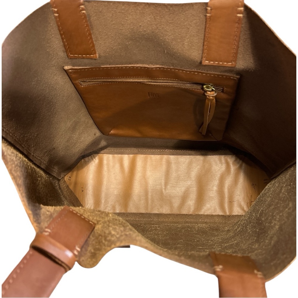 Frye Carson Leather Tote Dual Handles Open Top Bag Brown - Picture 6 of 12